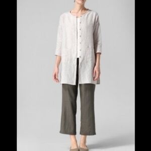 EILEEN FISHER slub stripe linen collarless jacket S